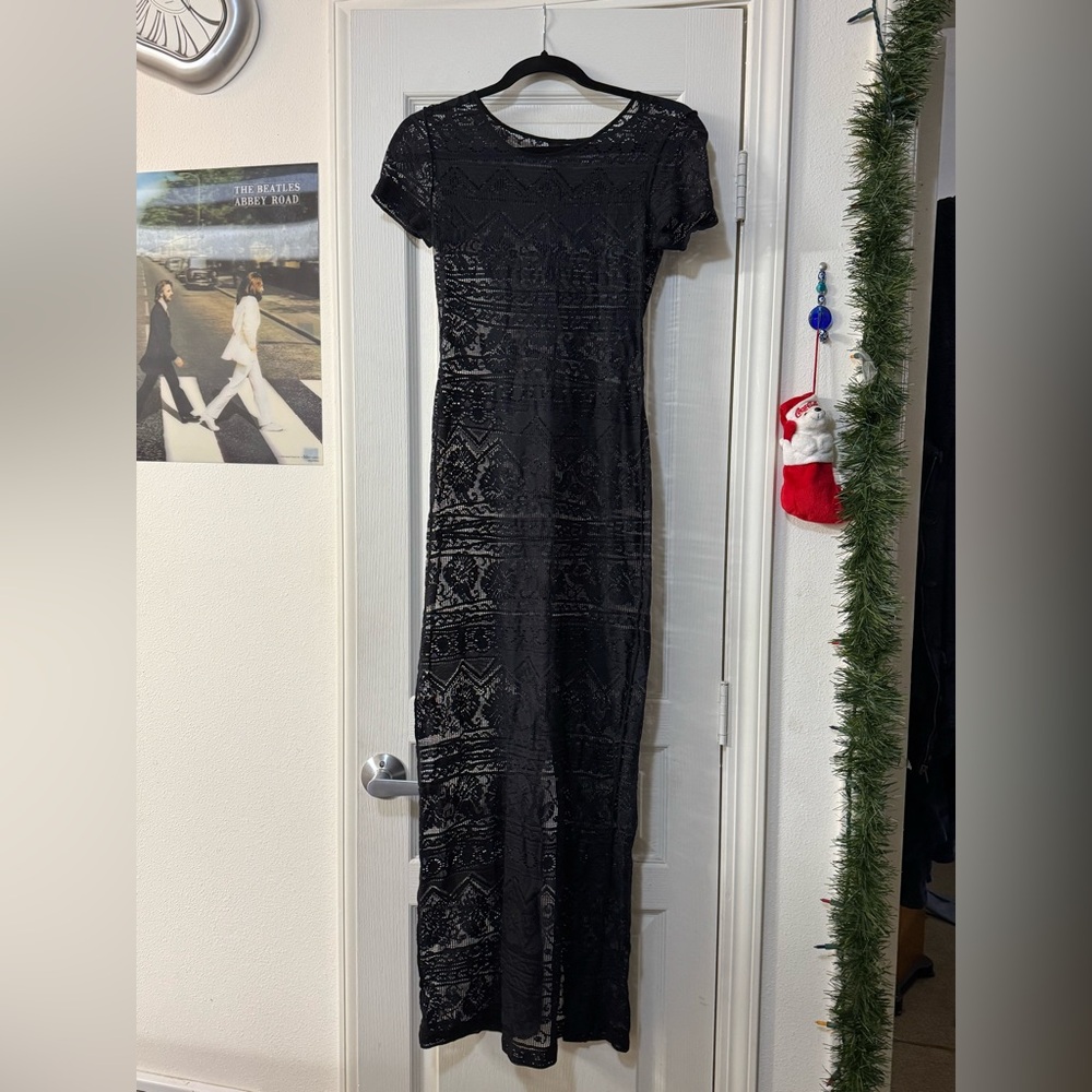 Free people black lace short sleeve dress
